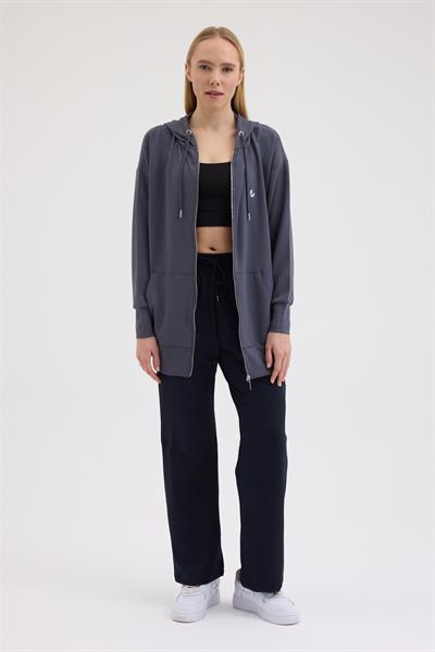 Füme Oversize Kapüşonlu Hırka