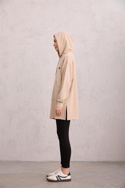 Kapüşonlu Sweat Bej