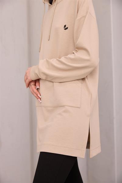 Kapüşonlu Sweat Bej
