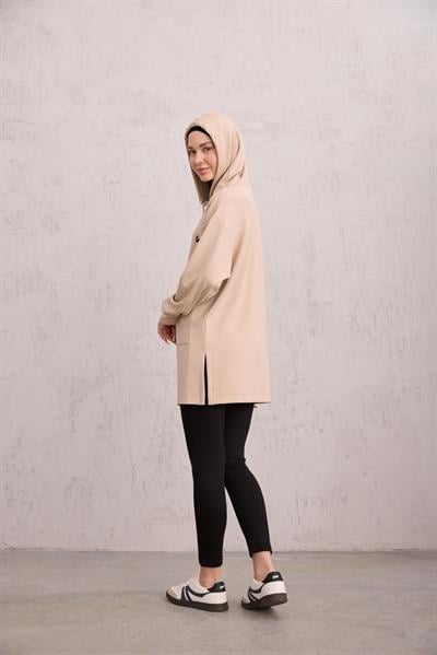 Kapüşonlu Sweat Bej