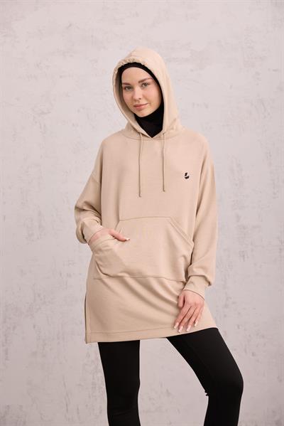 Kapüşonlu Sweat Bej