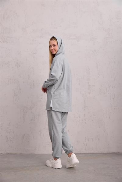 Astronot Kapüşonlu Sweat Gri