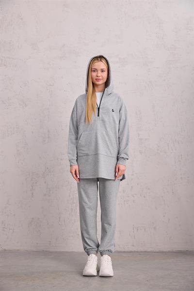 Astronot Kapüşonlu Sweat Gri