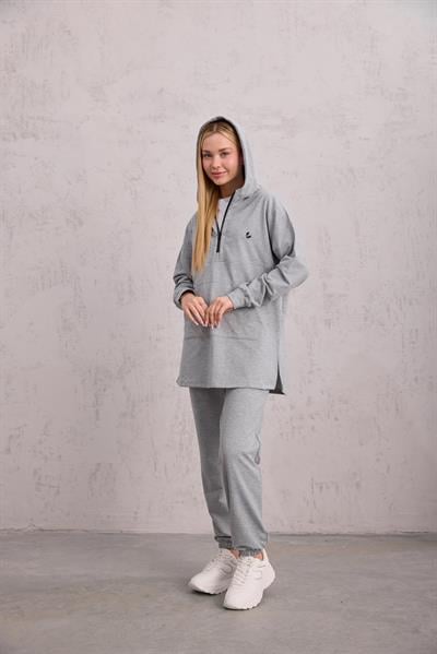 Astronot Kapüşonlu Sweat Gri