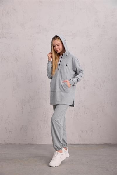 Astronot Kapüşonlu Sweat Gri