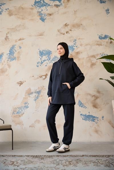 Astronot Kapüşonlu Sweat Lacivert