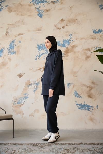 Astronot Kapüşonlu Sweat Lacivert