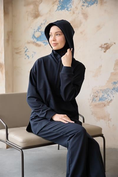 Kapüşonlu İnce Sweat Lacivert