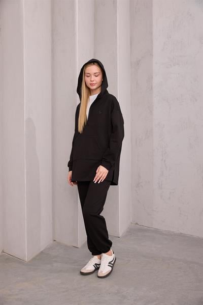 Astronot Kapüşonlu Sweat Siyah