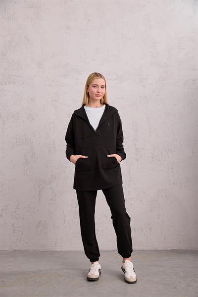 Astronot Kapüşonlu Sweat Siyah