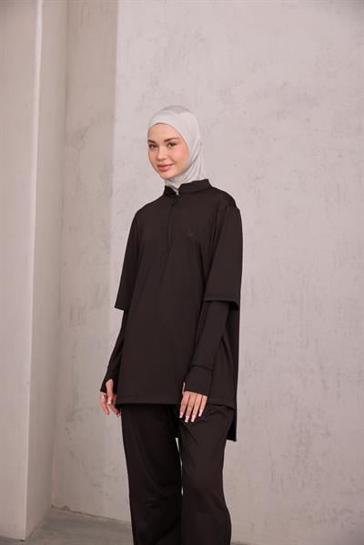 Tayt Eklentili Sweat Siyah