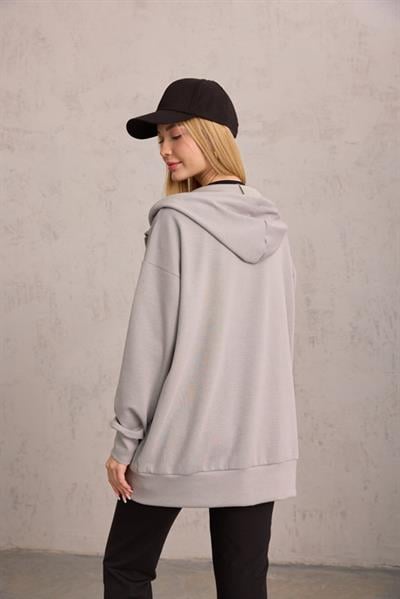 Gri Oversize Kapüşonlu Hırka