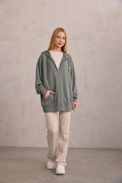 Yeşil Oversize Kapüşonlu Hırka