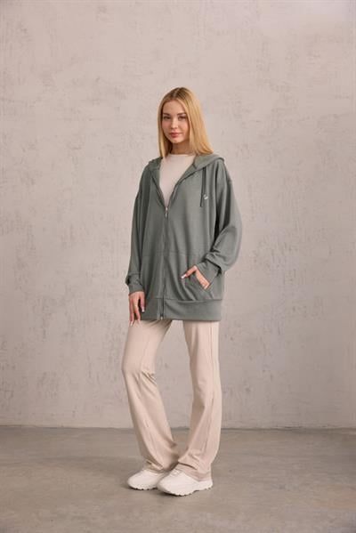 Yeşil Oversize Kapüşonlu Hırka