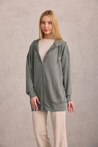 Yeşil Oversize Kapüşonlu Hırka