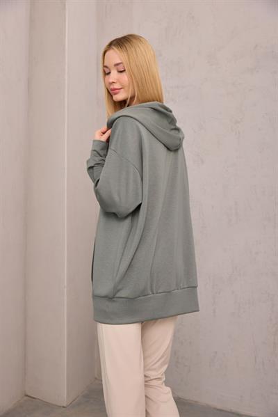 Yeşil Oversize Kapüşonlu Hırka