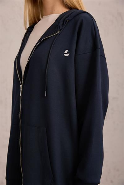 Lacivert Oversize Kapüşonlu Hırka