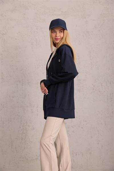 Lacivert Oversize Kapüşonlu Hırka