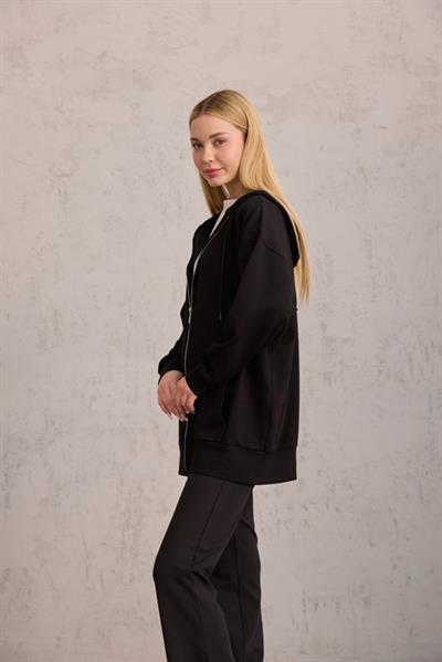 Siyah Oversize Kapüşonlu Hırka