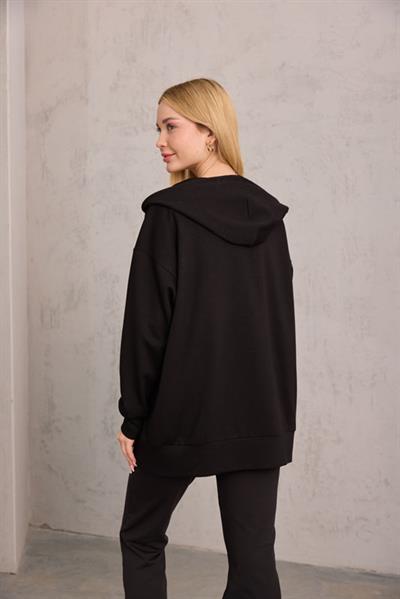 Siyah Oversize Kapüşonlu Hırka
