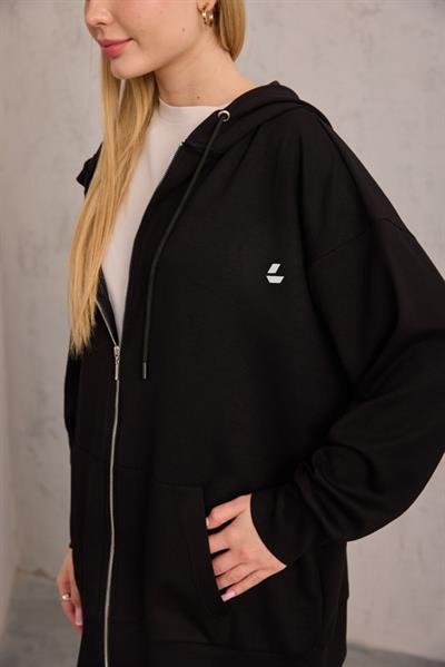 Siyah Oversize Kapüşonlu Hırka