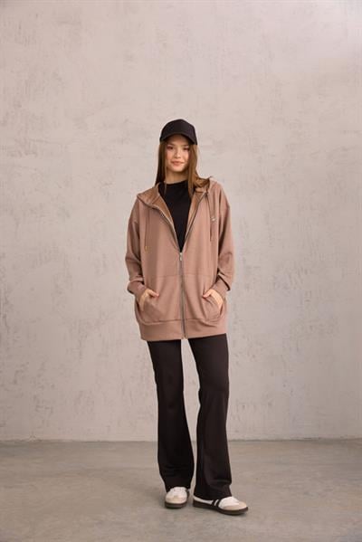 Vizon Oversize Kapüşonlu Hırka