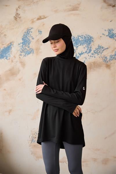 Uzun Kollu Bisiklet Yaka Siyah