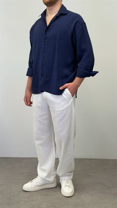 ÇİZGİLİ BAGGY PANTOLON BEYAZ
