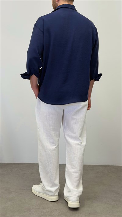 ÇİZGİLİ BAGGY PANTOLON BEYAZ
