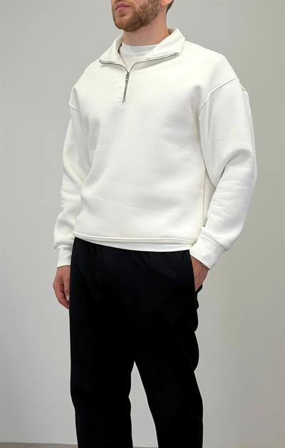 FERMUARLI SWEATSHIRT BEYAZ