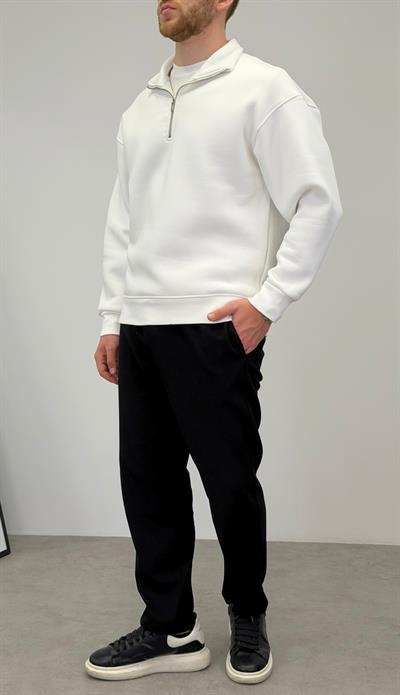 FERMUARLI SWEATSHIRT BEYAZ