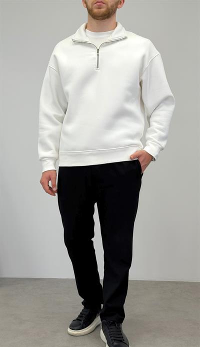 FERMUARLI SWEATSHIRT BEYAZ
