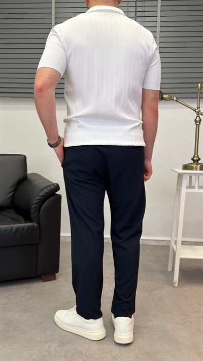 ÖRGÜ DESEN POLO YAKA T-SHIRT BEYAZ