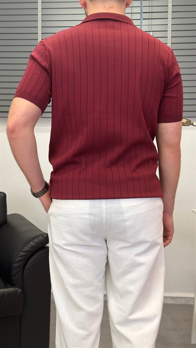 ÖRGÜ DESEN POLO YAKA T-SHIRT BORDO