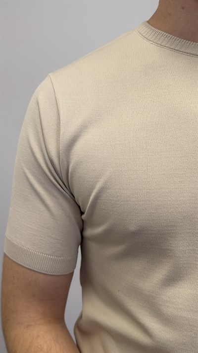 ÖRME BİSİKLET YAKA T-SHIRT BEJ
