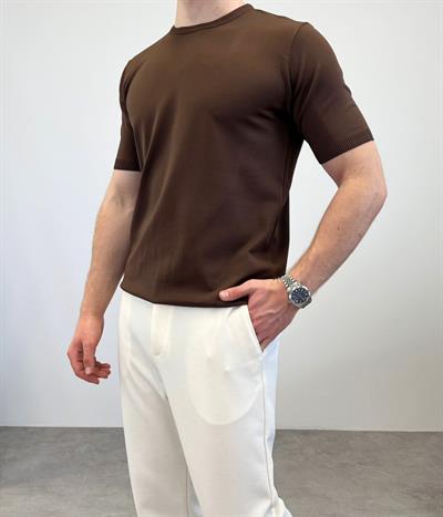 ÖRME BİSİKLET YAKA T-SHIRT KAHVERENGİ