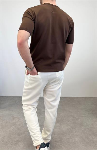 ÖRME BİSİKLET YAKA T-SHIRT KAHVERENGİ