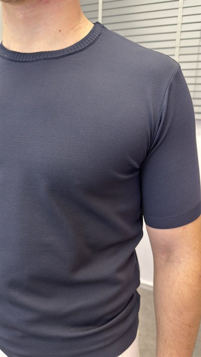 ÖRME BİSİKLET YAKA T-SHIRT LACİVERT