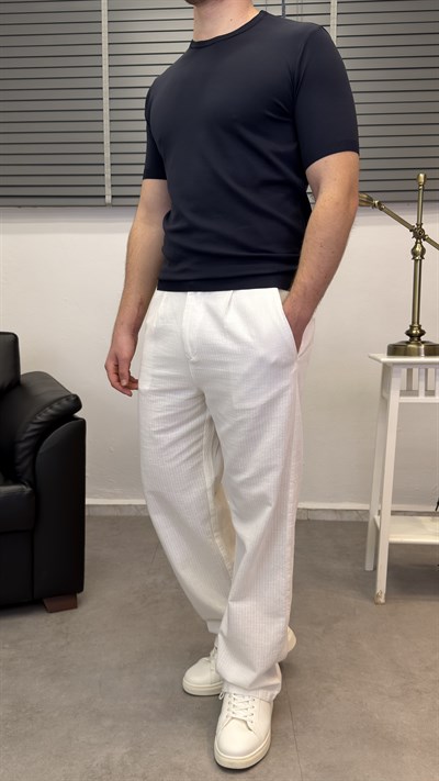 ÖRME BİSİKLET YAKA T-SHIRT LACİVERT