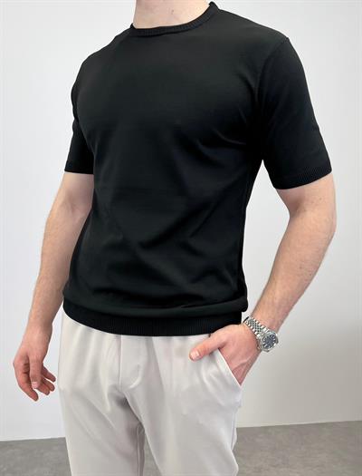 ÖRME BİSİKLET YAKA T-SHIRT SİYAH