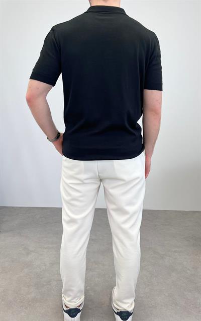 ÖRME POLO YAKA DÜĞMELİ T-SHIRT SİYAH