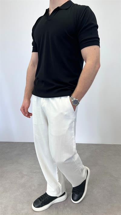 ÖRME POLO YAKA DÜĞMESİZ T-SHIRT SİYAH