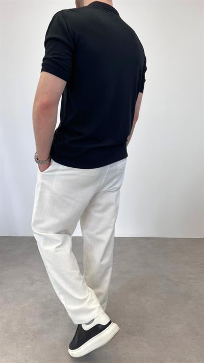 ÖRME POLO YAKA DÜĞMESİZ T-SHIRT SİYAH