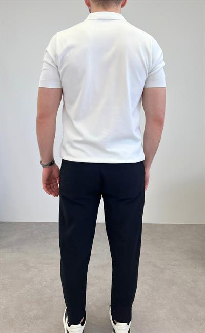 ÖRME POLO YAKA ETNİK DESEN BEYAZ