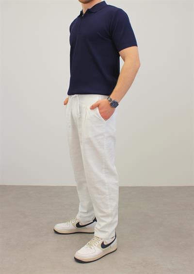 ÖRME POLO YAKA FERMUARLI İNCE FİTİLLİ T-SHIRT LACİVERT