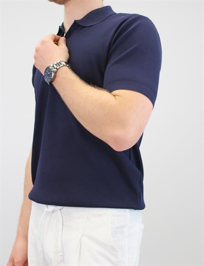 ÖRME POLO YAKA FERMUARLI İNCE FİTİLLİ T-SHIRT LACİVERT