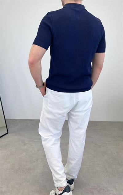 ÖRME POLO YAKA FERMUARLI T-SHIRT LACİVERT