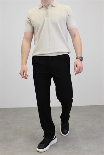 ÖRME POLO YAKA FİTİLLİ T-SHIRT TAŞ