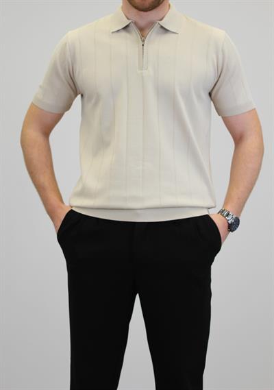 ÖRME POLO YAKA FİTİLLİ T-SHIRT TAŞ