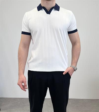 ÖRME POLO YAKA KALIN FİTİLLİ T-SHIRT